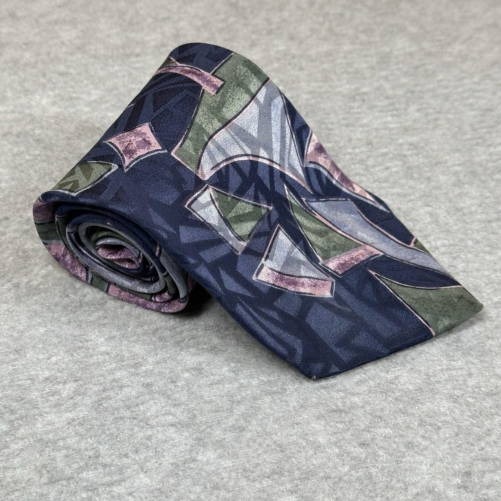 Vintage J.Blades & Co Mens Tie Silk Navy Purple Abstract Geometric Handmade USA